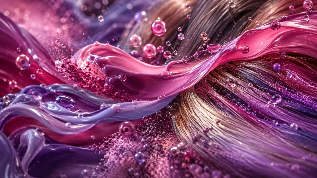Macro de líquido de coloración capilar en tonos morado y azul